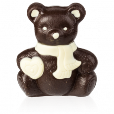 Ведмедик з сердечком з чорного шоколаду, декорований