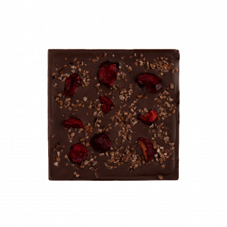 Dark chocolate with cocoa beans and cherry